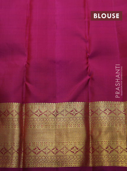 Pure kanchipuram silk saree dual shade of green and magenta pink with zari woven buttas and long zari woven border