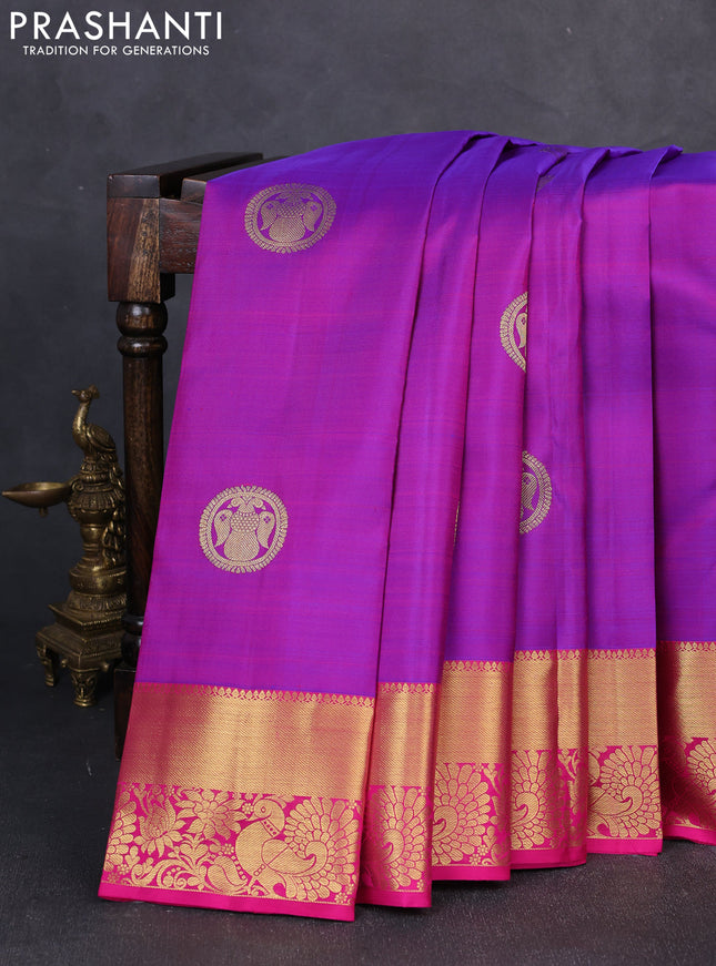 Pure kanchipuram silk saree purple and pink with zari woven buttas and zari woven border