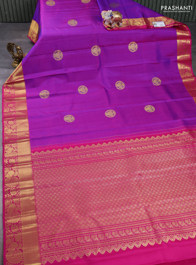 Pure kanchipuram silk saree purple and pink with zari woven buttas and zari woven border