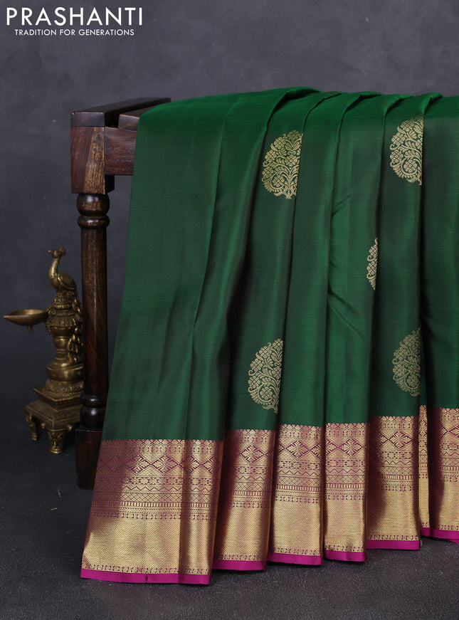 Pure kanchipuram silk saree green and magenta pink with zari woven buttas and zari woven border