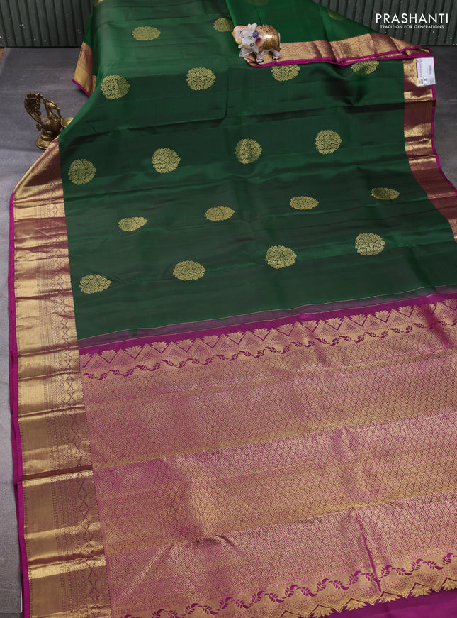 Pure kanchipuram silk saree green and magenta pink with zari woven buttas and zari woven border
