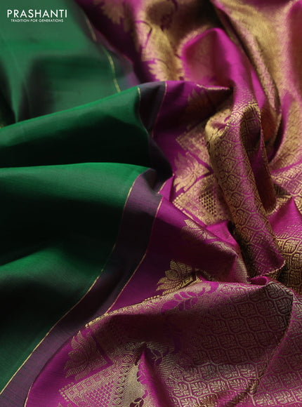 Pure kanchipuram silk saree green and magenta pink with zari woven buttas and zari woven border