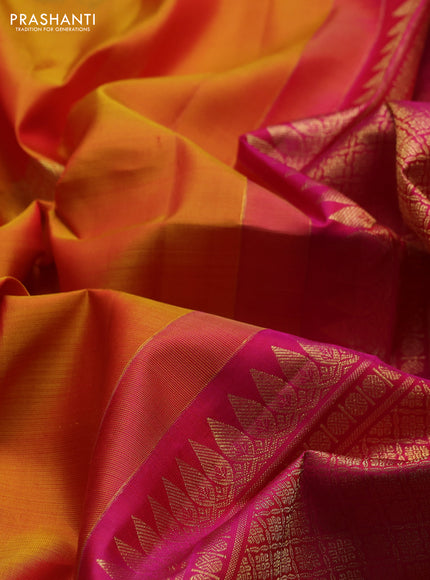 Pure kanchipuram silk saree mustard yellow and pink with zari woven buttas and zari woven border