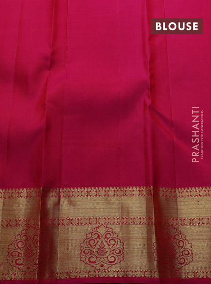 Pure kanchipuram silk saree mustard yellow and pink with zari woven buttas and zari woven border