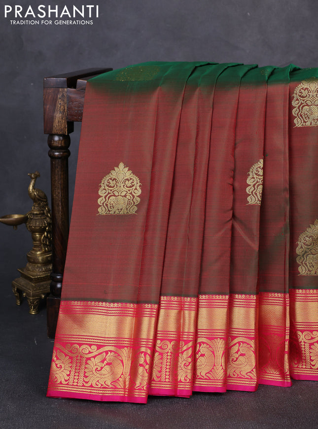 Pure kanchipuram silk saree manthulir green and pink with zari woven buttas and zari woven border