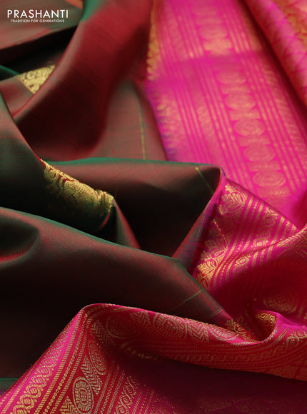 Pure kanchipuram silk saree manthulir green and pink with zari woven buttas and zari woven border