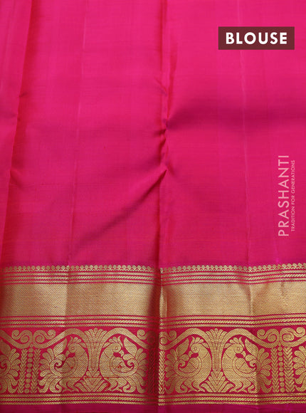 Pure kanchipuram silk saree manthulir green and pink with zari woven buttas and zari woven border