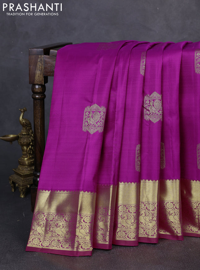 Pure kanchipuram silk saree purple and pink with zari woven buttas and zari woven border