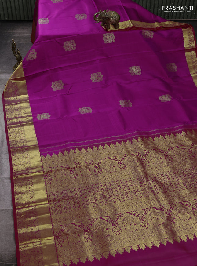 Pure kanchipuram silk saree purple and pink with zari woven buttas and zari woven border