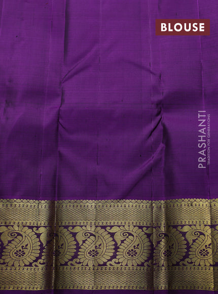 Pure kanchipuram silk saree light green and violet with zari woven buttas and zari woven border