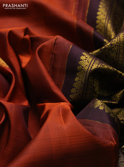 Pure kanchipuram silk saree rustic orange and coffee brown with zari woven buttas and zari woven border