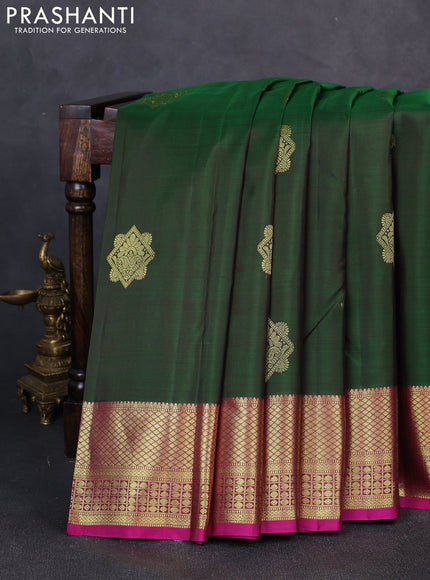Pure kanchipuram silk saree green and pink with zari woven buttas and zari woven border