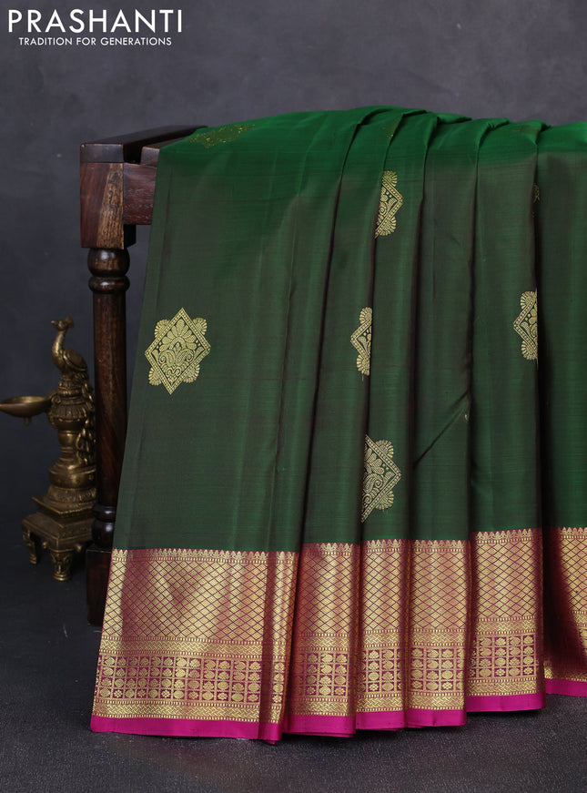 Pure kanchipuram silk saree green and pink with zari woven buttas and zari woven border