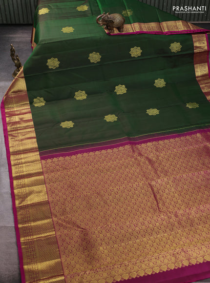 Pure kanchipuram silk saree green and pink with zari woven buttas and zari woven border