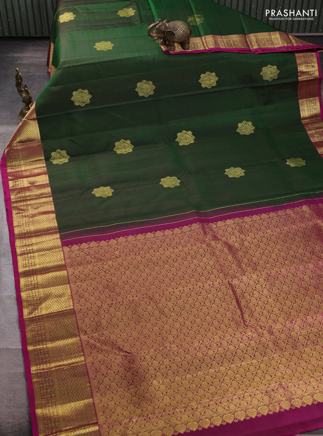 Pure kanchipuram silk saree green and pink with zari woven buttas and zari woven border