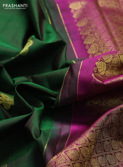 Pure kanchipuram silk saree green and pink with zari woven buttas and zari woven border