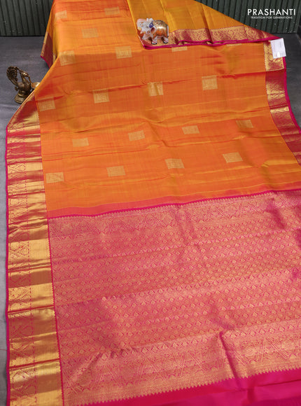 Pure kanchipuram silk saree mustard yellow and pink with zari woven buttas and zari woven border