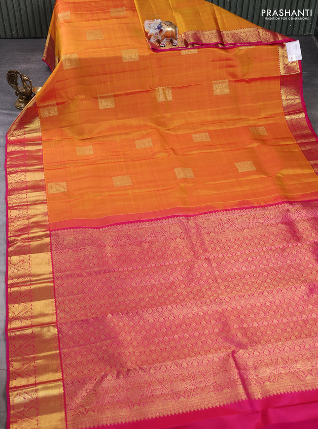 Pure kanchipuram silk saree mustard yellow and pink with zari woven buttas and zari woven border