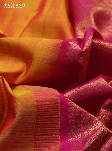 Pure kanchipuram silk saree mustard yellow and pink with zari woven buttas and zari woven border