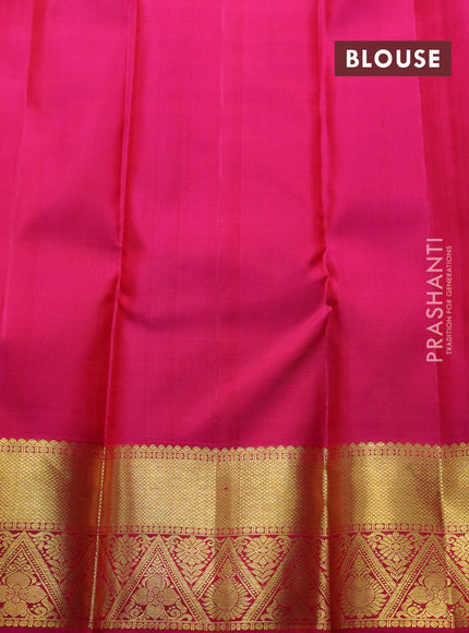 Pure kanchipuram silk saree mustard yellow and pink with zari woven buttas and zari woven border