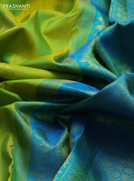 Pure kanchipuram silk saree light green and cs blue with zari woven buttas and zari woven border