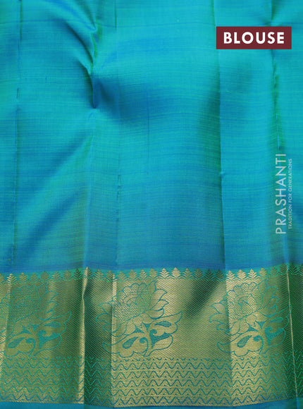 Pure kanchipuram silk saree light green and cs blue with zari woven buttas and zari woven border