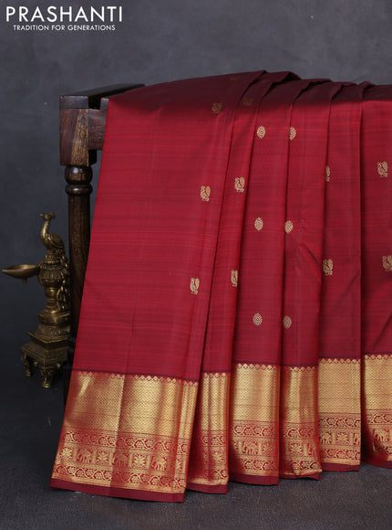 Pure kanchipuram silk saree deep maroon with zari woven buttas and zari woven border