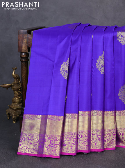 Pure kanchipuram silk saree royal blue and pink with zari woven buttas and zari woven border