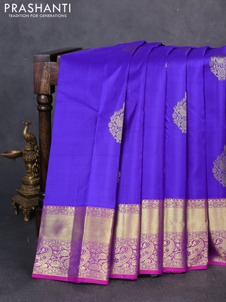 Pure kanchipuram silk saree royal blue and pink with zari woven buttas and zari woven border