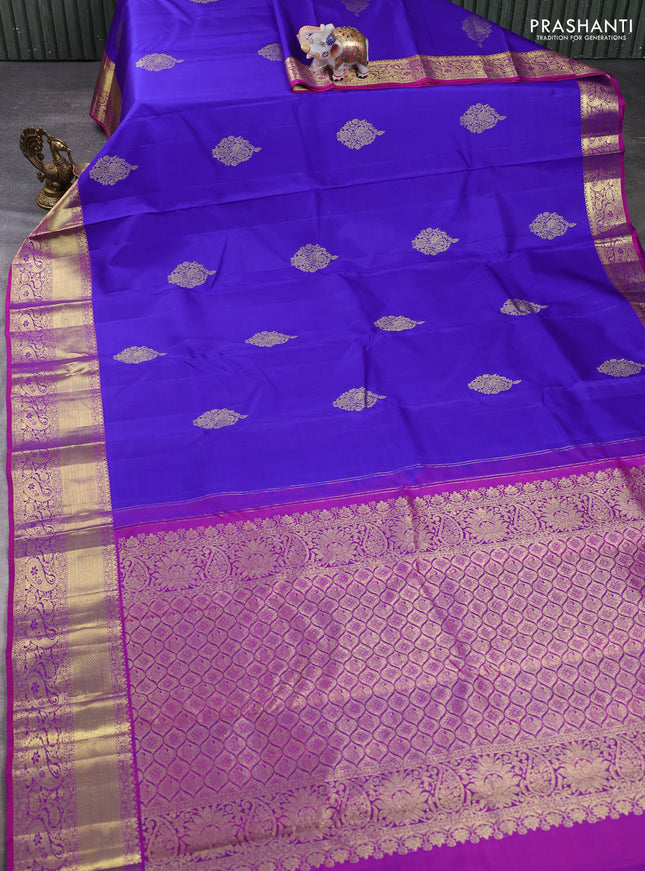 Pure kanchipuram silk saree royal blue and pink with zari woven buttas and zari woven border