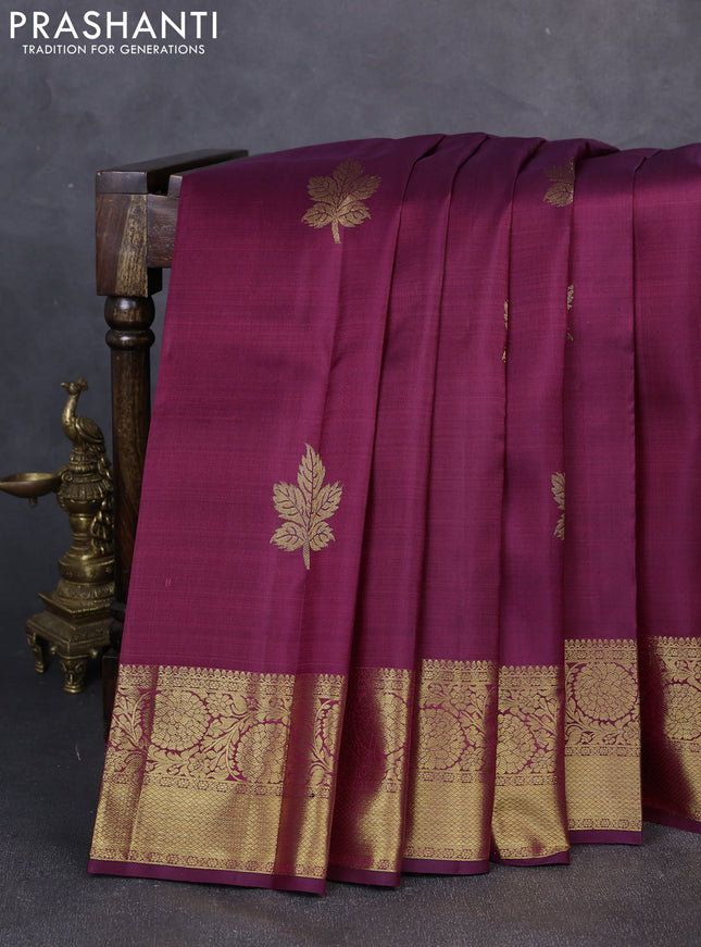 Pure kanchipuram silk saree deep wine shade with zari woven buttas and zari woven border