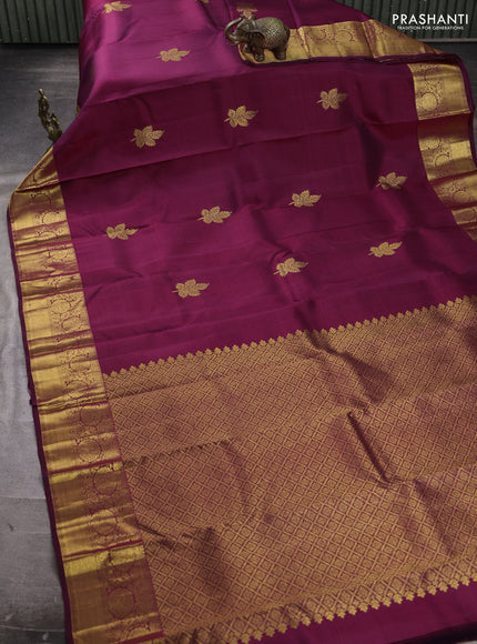 Pure kanchipuram silk saree deep wine shade with zari woven buttas and zari woven border