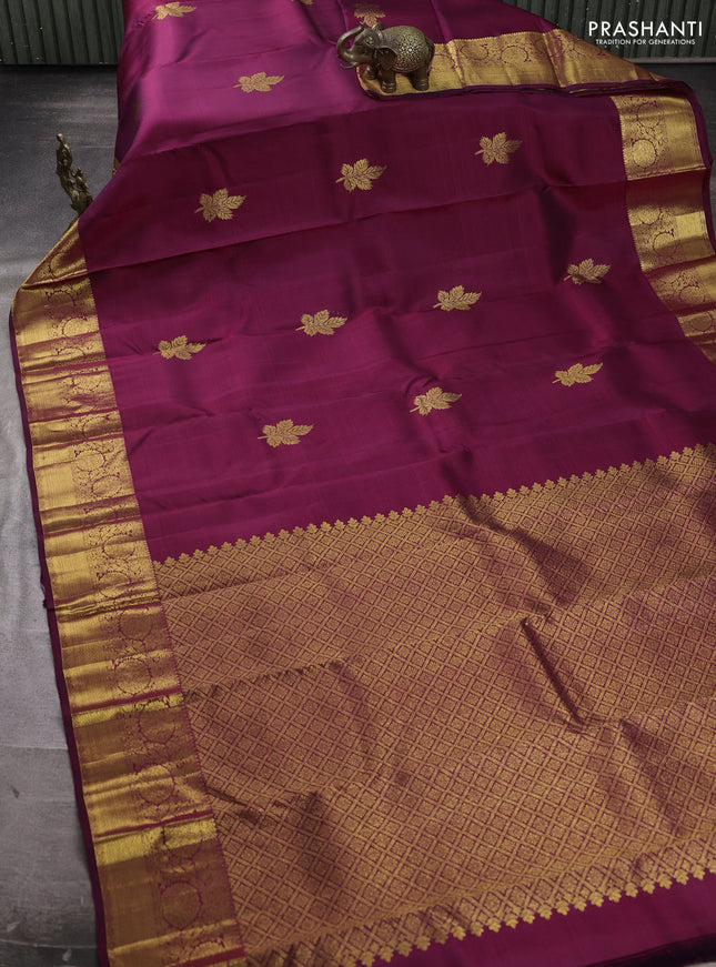 Pure kanchipuram silk saree deep wine shade with zari woven buttas and zari woven border