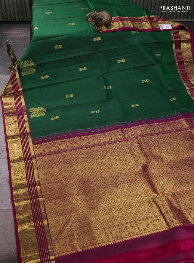 Pure kanchipuram silk saree green and magenta pink with zari woven buttas and zari woven border