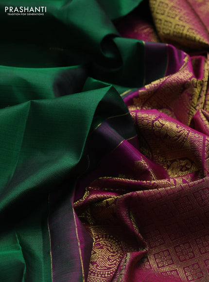 Pure kanchipuram silk saree green and magenta pink with zari woven buttas and zari woven border
