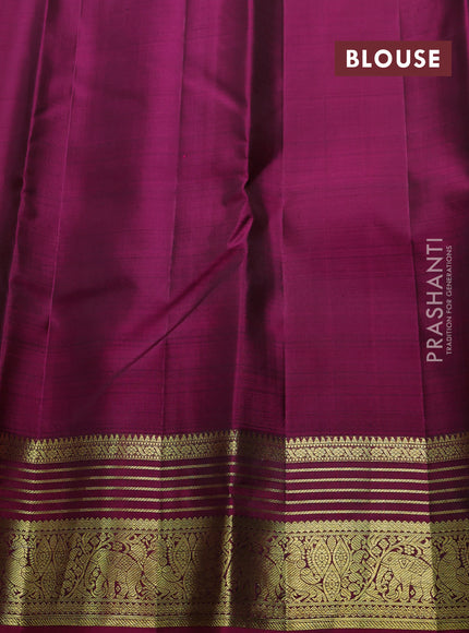Pure kanchipuram silk saree green and magenta pink with zari woven buttas and zari woven border