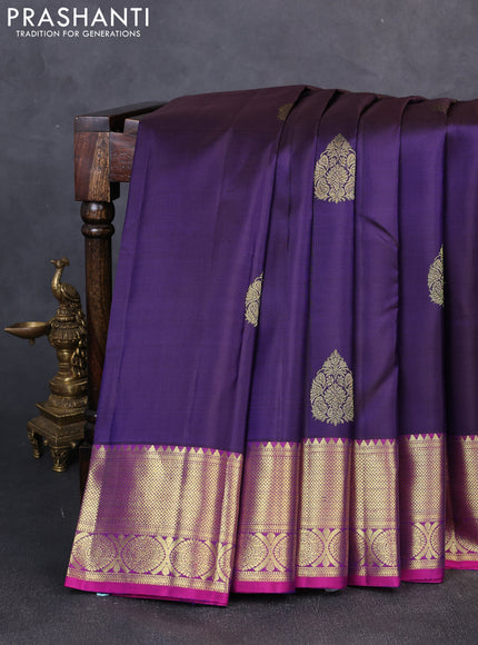 Pure kanchipuram silk saree deep violet and pink with zari woven buttas and zari woven border