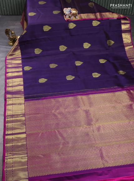 Pure kanchipuram silk saree deep violet and pink with zari woven buttas and zari woven border