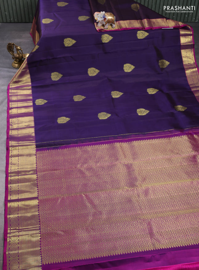 Pure kanchipuram silk saree deep violet and pink with zari woven buttas and zari woven border