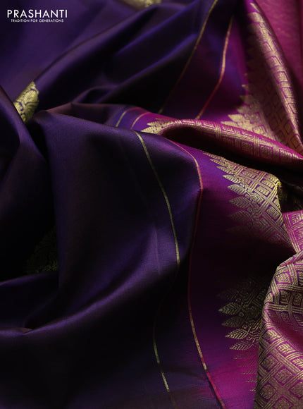 Pure kanchipuram silk saree deep violet and pink with zari woven buttas and zari woven border