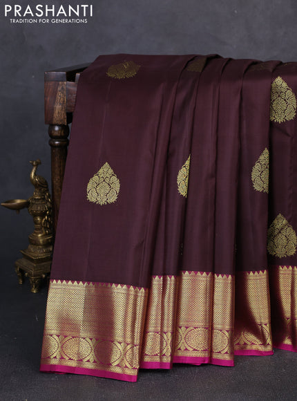 Pure kanchipuram silk saree coffee brown and pink with zari woven buttas and zari woven border