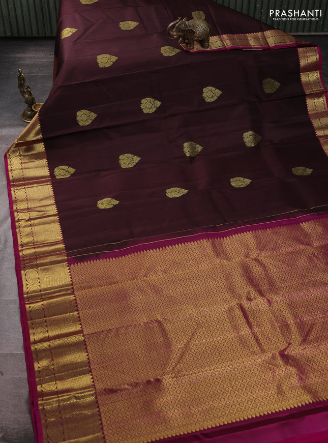 Pure kanchipuram silk saree coffee brown and pink with zari woven buttas and zari woven border