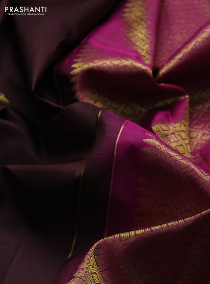 Pure kanchipuram silk saree coffee brown and pink with zari woven buttas and zari woven border