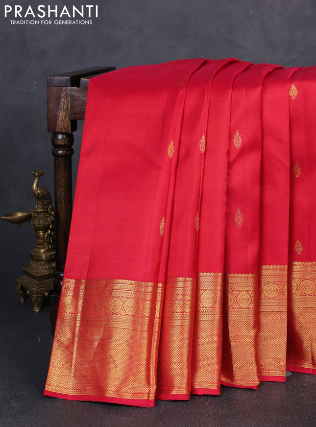 Pure kanchipuram silk saree red with zari woven buttas and zari woven border