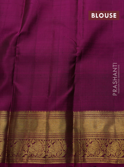 Pure kanchipuram silk saree green and magenta pink with allover zari small checks & buttas and zari woven border