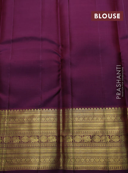 Pure kanchipuram silk saree beige and deep wine with allover zari small checks & buttas and zari woven border