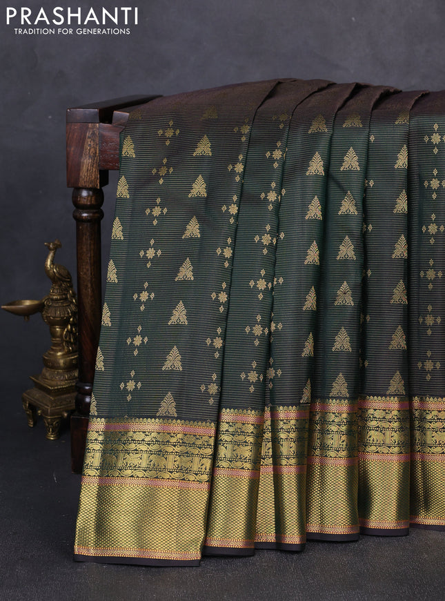 Pure kanchipuram silk saree jamun shade with allover vairaosi pattern & zari buttas and zari woven border
