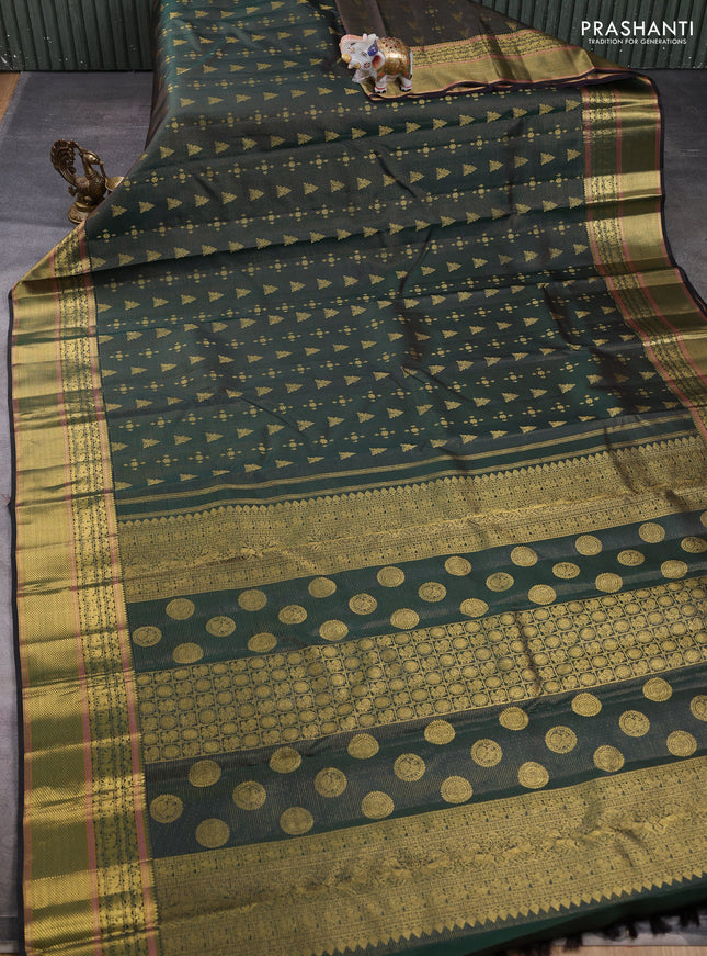 Pure kanchipuram silk saree jamun shade with allover vairaosi pattern & zari buttas and zari woven border