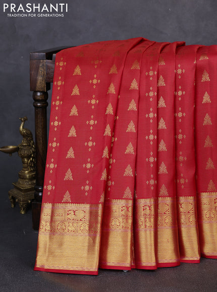 Pure kanchipuram silk saree red with allover vairaosi pattern & zari buttas and zari woven border