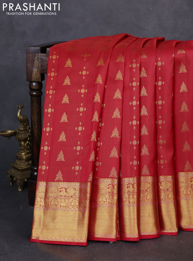 Pure kanchipuram silk saree red with allover vairaosi pattern & zari buttas and zari woven border